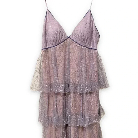 NWT Marchesa Notte Silver Grey Sparkle Tulle Tiered Sleeveless Gown Dress 10 - Picture 6 of 15